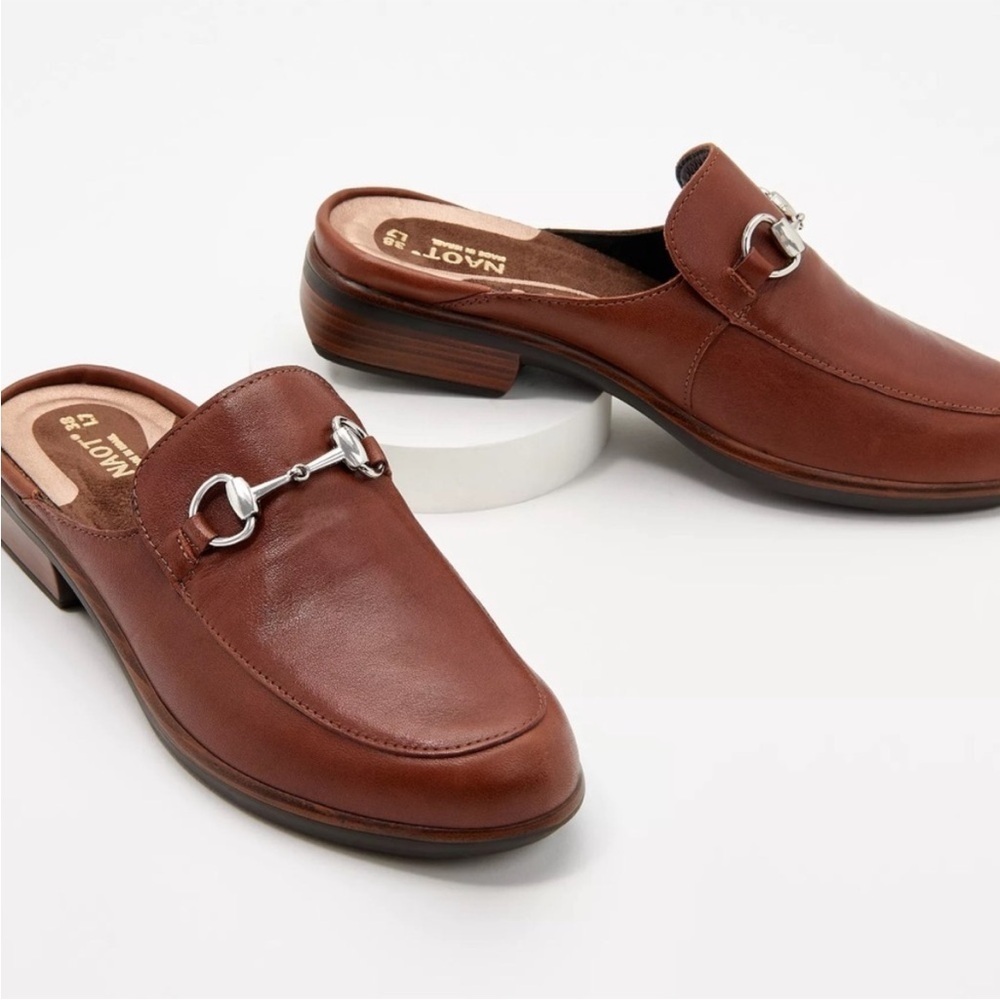 New Naot Leather Buckle Mules - Halny Chestnut